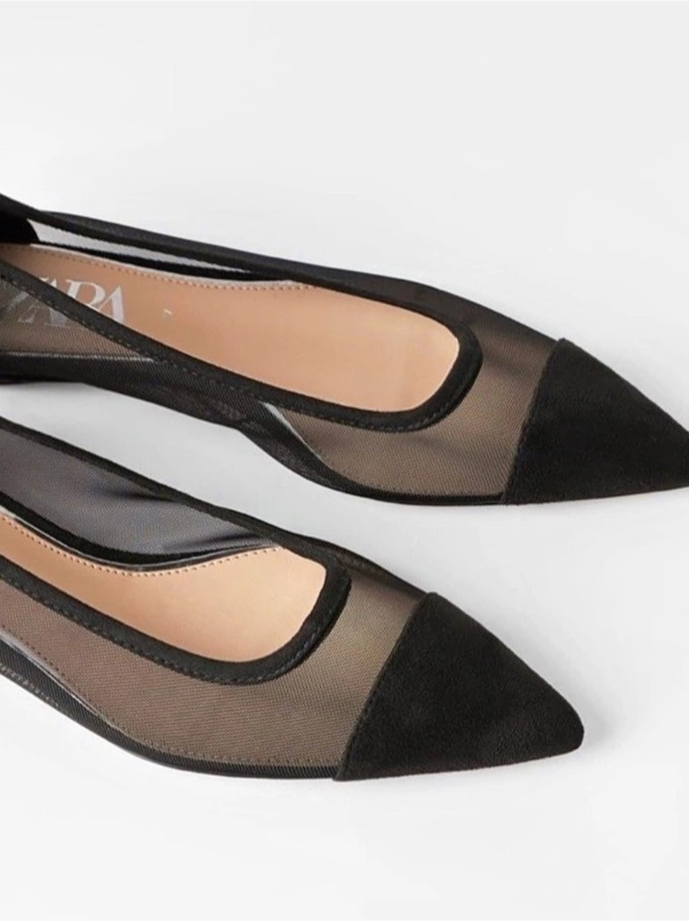 Zara Black Mesh Pointed-Toe Flats EU 39-US8